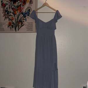 Hollister Blue Off-The-Shoulder Lace-Up Back Maxi Dress with Slit